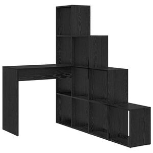 vidaXL Hj&oslash;rneskrivebord med hylde Sort eg 101,5 x 149,5 x 149,5 cm