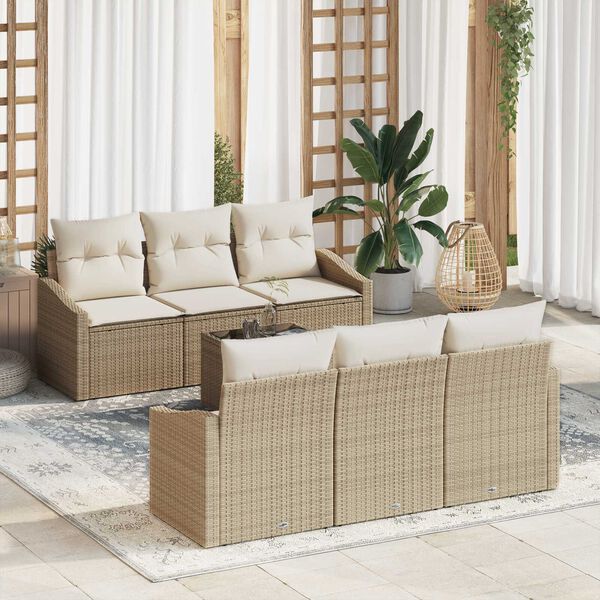 vidaXL Sofa S&aelig;t med pude 7 pcs Beige og creme polyrattan