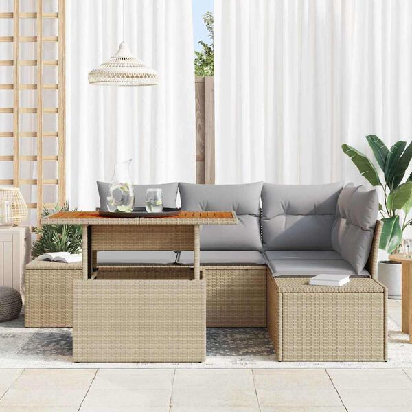 vidaXL Havesofa S&aelig;t med opbevaring 5 pcs Beige Poly rattan