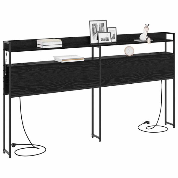 vidaXL Opbevaringshovedgavl med hylde Sort eg 200 cm Konstrueret tr&aelig;