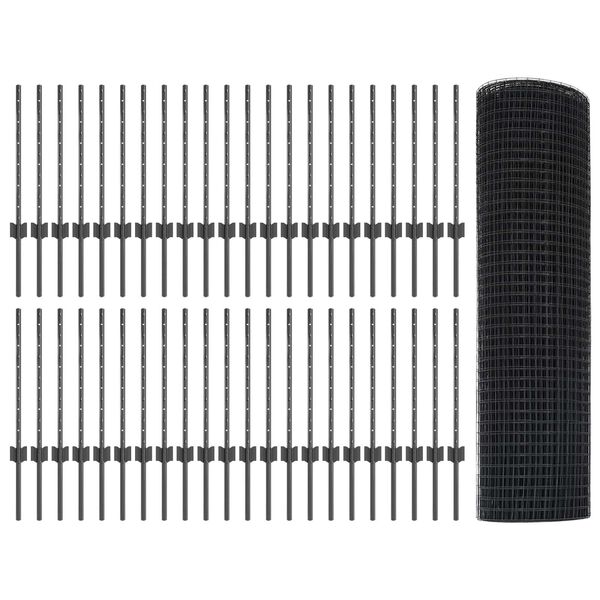 vidaXL Hegn med post Gr&aring; 0,5 x 100 m St&aring;l og PVC