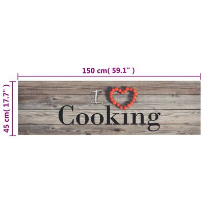 vidaXL køkkentæppe 45x150 cm Cooking-design vaskbart velour grå