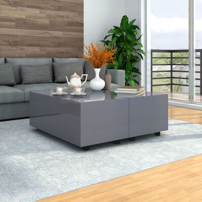 vidaXL sofabord 100 x 100 x 35 cm grå højglans