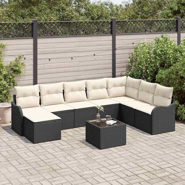 vidaXL Havesofa S&aelig;t med pude 9 pcs Sort og hvid Poly rattan