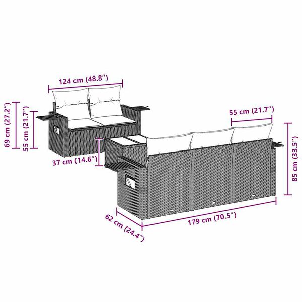vidaXL sofas&aelig;t til haven 6 dele med hynder polyrattan sort