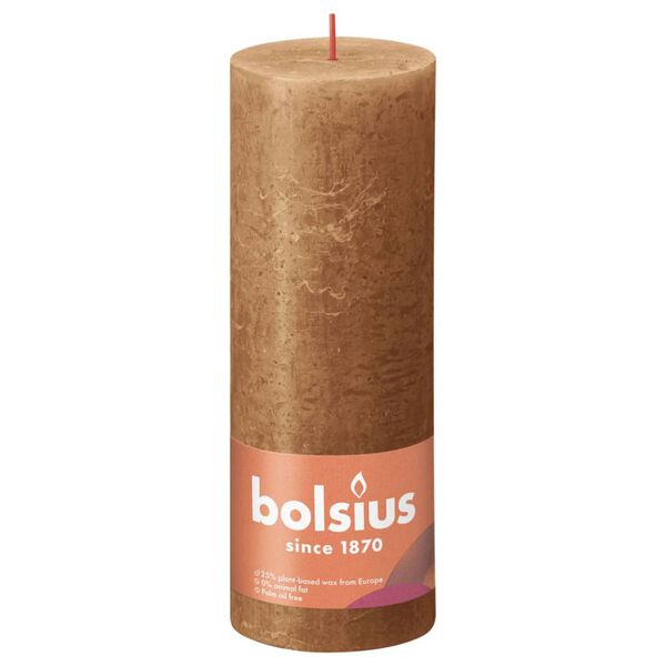 Bolsius rustikke s&oslash;jlestearinlys Shine 4 stk. 190x68 mm brun