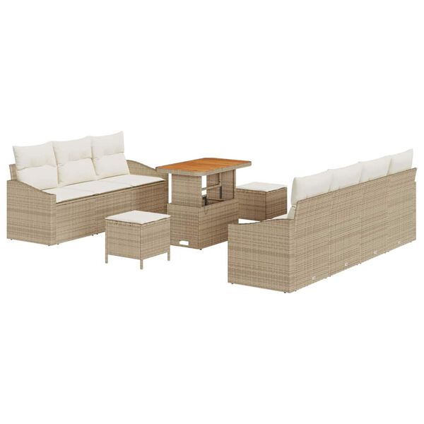 vidaXL Havesofa S&aelig;t med pude 10 pcs Beige polyrattan