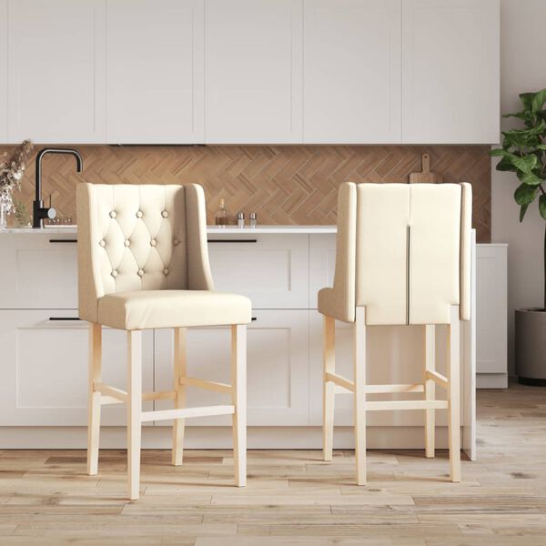 vidaXL barstole 2 stk. massivt gummitr&aelig; og stof