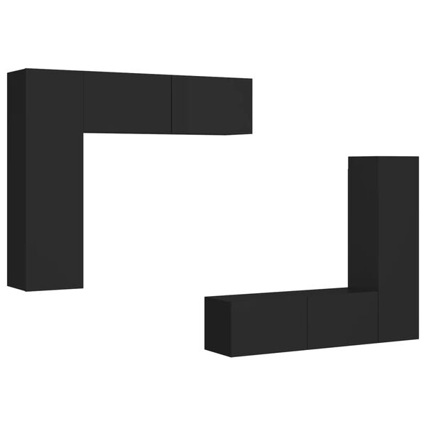vidaXL tv-skabssæt 4 dele konstrueret træ sort