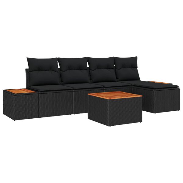 vidaXL Havesofa S&aelig;t med pude med opbevaring 6 pcs Sort Polyrattan
