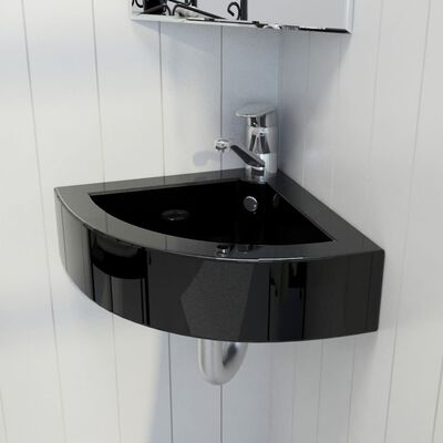 vidaXL håndvask med overløb 45 x 32 x 12,5 cm sort