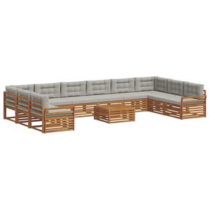 vidaXL Sofas&aelig;t med pude 11 pcs Naturlig og Lys Gr&aring; Massivt Akacietr&aelig;