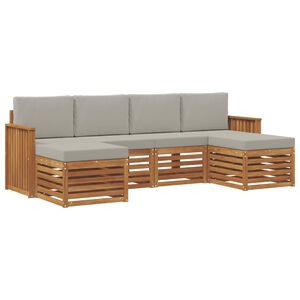 vidaXL Sofas&aelig;t med pude 6 pcs Naturlig og Lys Gr&aring; Massivt Akacietr&aelig;