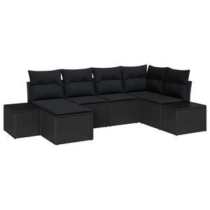 vidaXL Havesofa S&aelig;t med pude med opbevaring 6 pcs Sort polyrattan