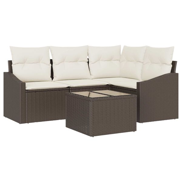 vidaXL Havesofa Sæt med pude 5 pcs Brun og Creme polyrattan