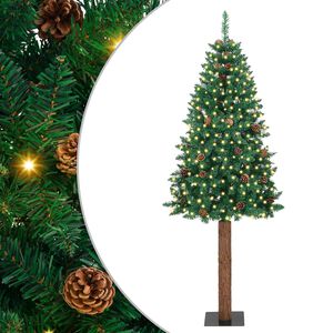 vidaXL Slankt Juletr&aelig; Gr&oslash;n 180 cm PVC og Massiv Fyrretr&aelig;