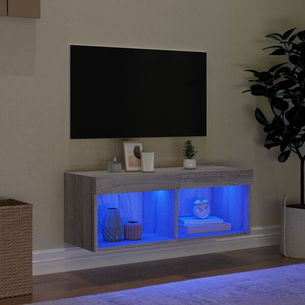 vidaXL tv-bord med LED-lys 80x30x30 cm grå sonoma-eg