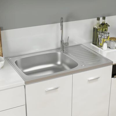 vidaXL køkkenvask med afløbssæt 800x500x155 mm rustfrit stål sølv