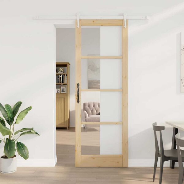 vidaXL Skyded&oslash;r Brun 83 x 232 cm Massivt fyrretr&aelig; og glas
