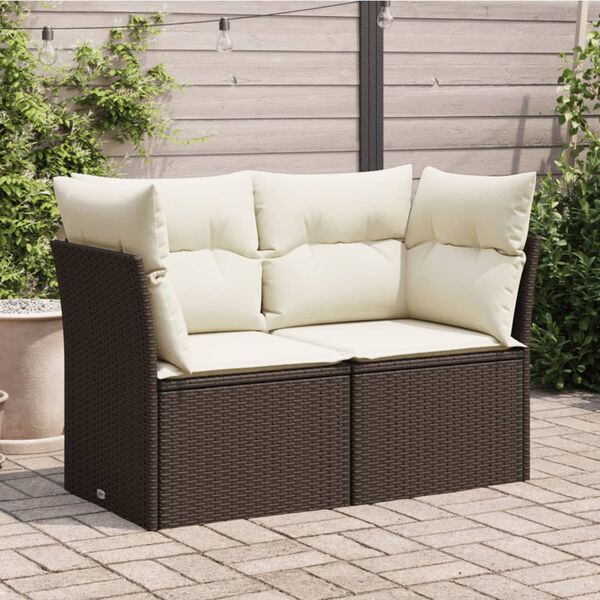 vidaXL 2-personers havesofa med hynder polyrattan brun