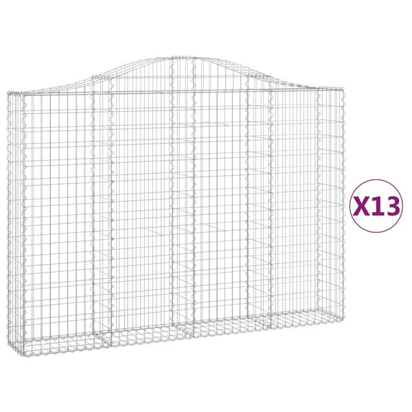 vidaXL buede gabionkurve 13 stk. 200x30x140/160 cm galvaniseret jern