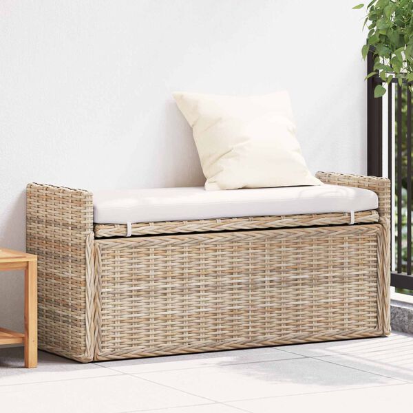 vidaXL Opbevaringsb&aelig;nk med pude Naturfarvet 110 x 40 x 50 cm Rattan