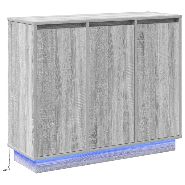 vidaXL LED Sideboard Gr&aring; Sonoma 90 x 32 x 75 cm Konstrueret tr&aelig;
