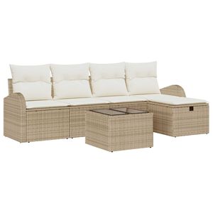 vidaXL Havesofa S&aelig;t med pude med opbevaring 6 pcs Beige Poly rattan