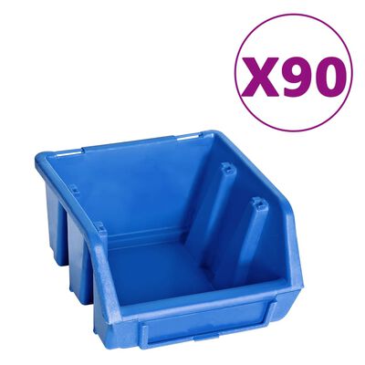 vidaXL opbevaringssæt med vægpaneler 96 dele blå og sort