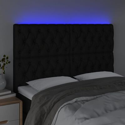 vidaXL sengegavl med LED-lys 160x7x118/128 cm stof sort