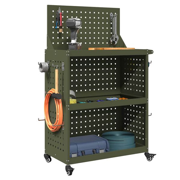 vidaXL Værktøjsvogn Olivengrøn 65 x 35 x 111 cm Koldvalset stål