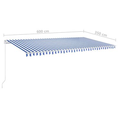 vidaXL markise med stolper 6x3,5 m automatisk blå og hvid