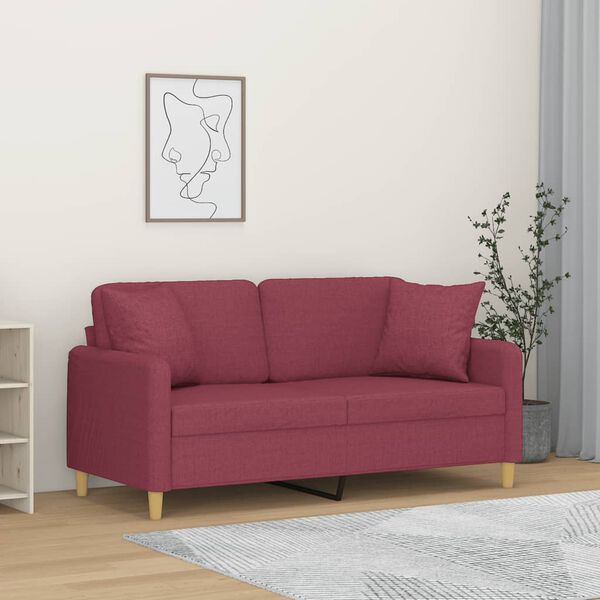 vidaXL 2-personers sofa med pyntepuder 140 cm stof vinr&oslash;d
