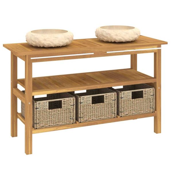 vidaXL badeværelsesskab med cremefarvede håndvaske marmor massivt teak