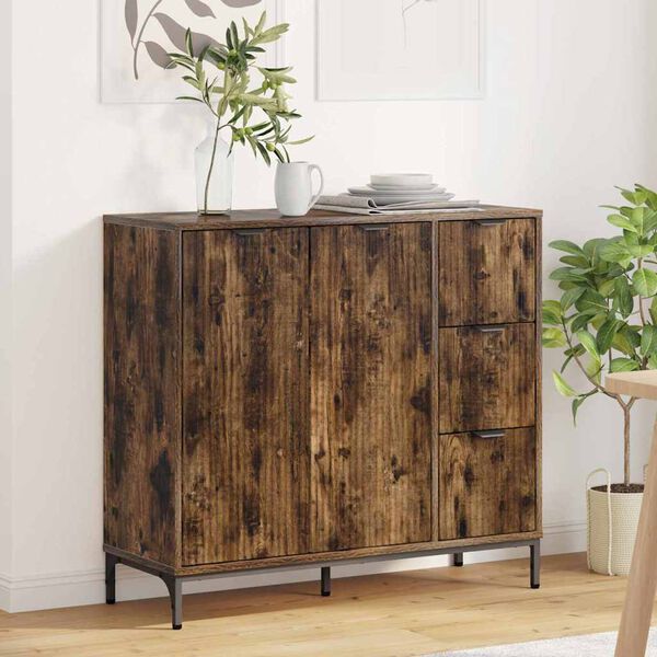 vidaXL Sideboard med skuffe R&oslash;get eg 89,5 x 33 x 82 cm Konstrueret tr&aelig;