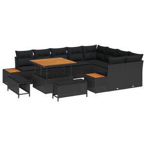 vidaXL Havesofa S&aelig;t med pude med opbevaring 12 pcs Sort Poly rattan