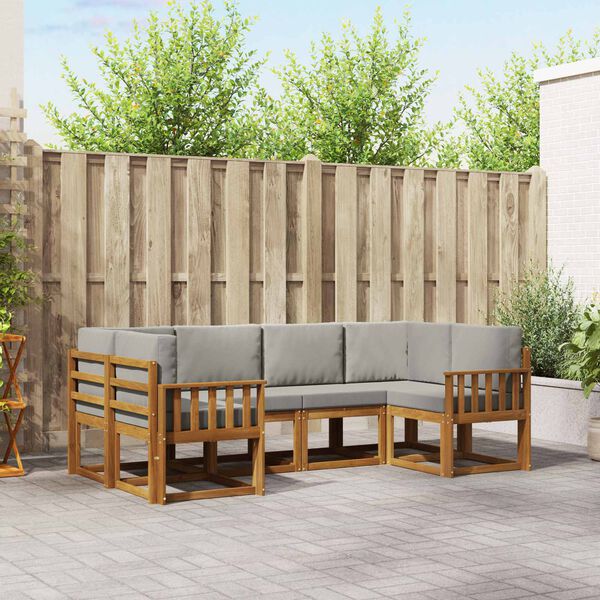 vidaXL Udend&oslash;rs sofagruppe med pude 6 pcs Naturlig og Lys Gr&aring;