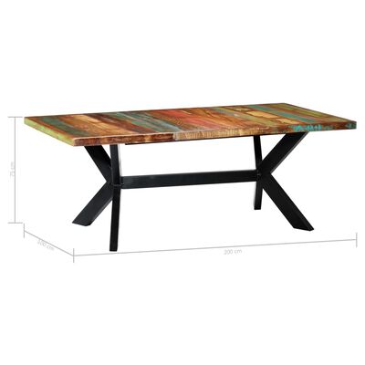 vidaXL spisebord 200x100x75 cm massivt genbrugstræ