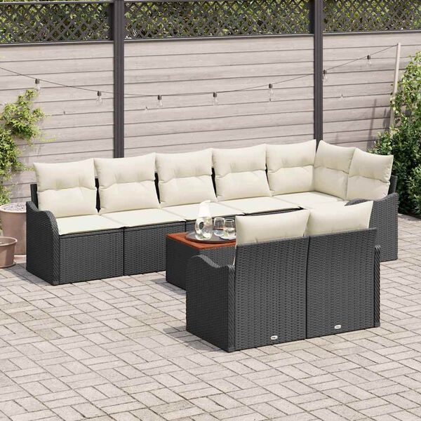 vidaXL Havesofa S&aelig;t med pude 9 pcs Sort polyrattan