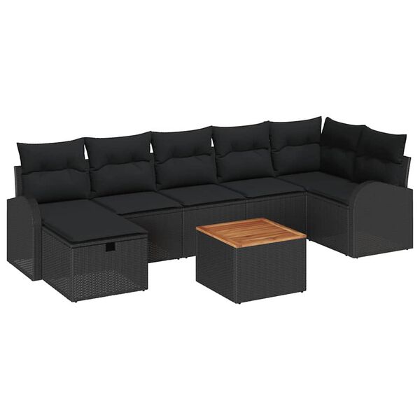 vidaXL Havesofa Sæt med pude med opbevaring 8 pcs Sort Poly rattan