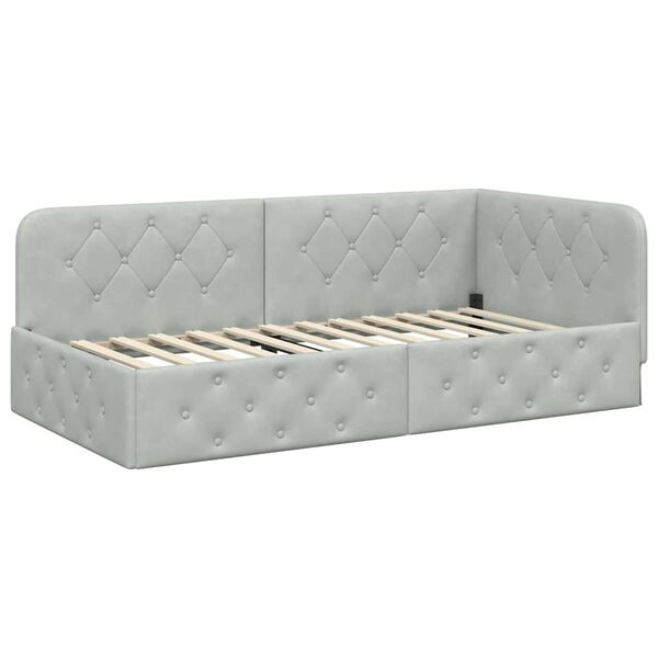 vidaXL Hj&oslash;rnesengramme med hovedg&aelig;rde Lysegr&aring; 90 x 190 cm Fl&oslash;jl