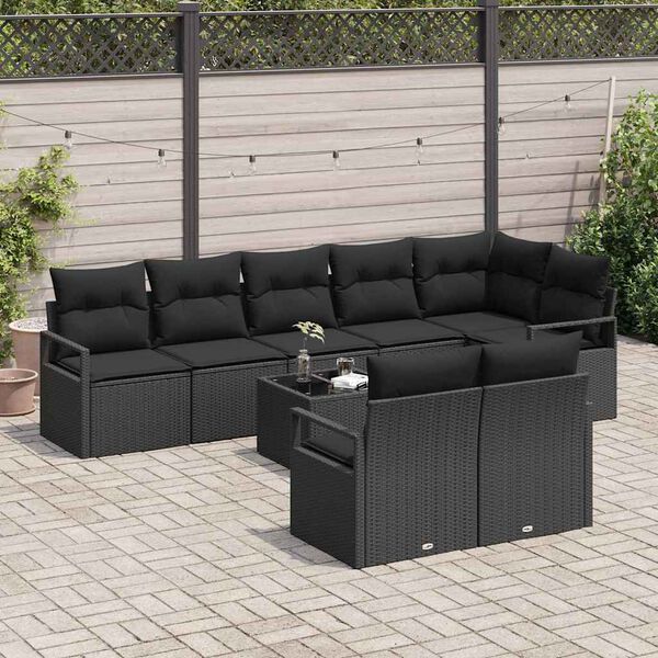 vidaXL Sofa S&aelig;t med pude 9 pcs Sort polyrattan