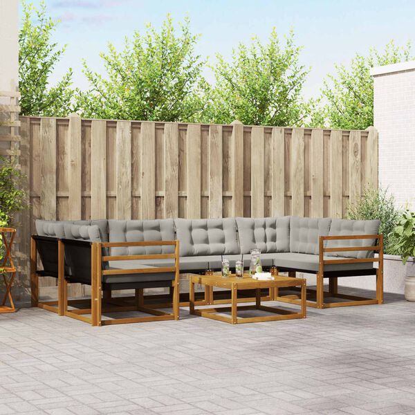 vidaXL Udend&oslash;rs sofagruppe med pude 7 pcs Naturlig og Lys Gr&aring;