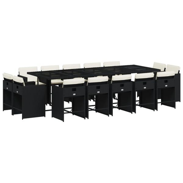 vidaXL spisebordss&aelig;t til haven 15 dele med hynder polyrattan sort