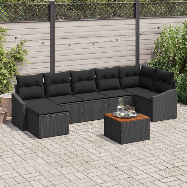 vidaXL Havesofa S&aelig;t med pude 8 pcs Sort polyrattan