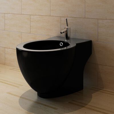 vidaXL toilet- og bidetsæt sort keramik
