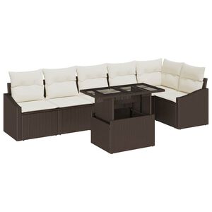 vidaXL Havesofa S&aelig;t med pude 7 pcs Brun og Creme polyrattan