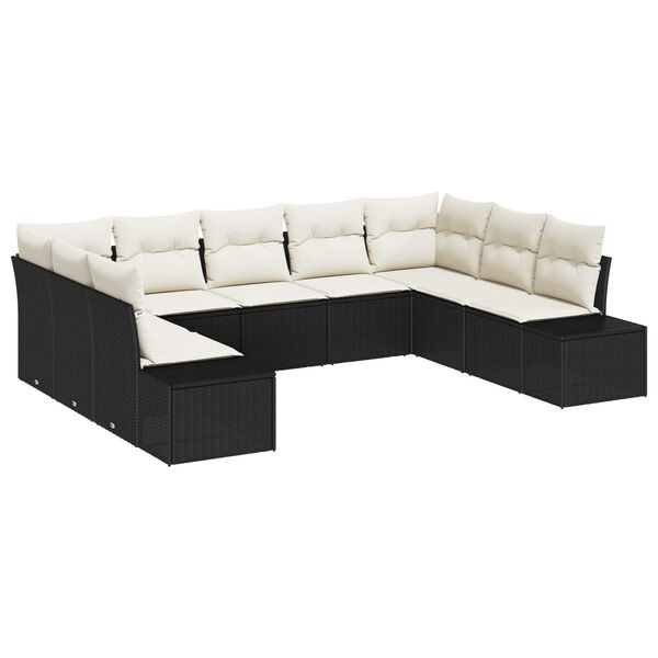 vidaXL Havesofa Sæt med pude 9 pcs Sort og Cream Polyrattan