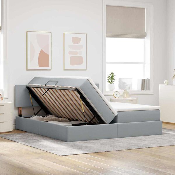 vidaXL Opbevaringsseng med madras Lysegr&aring; 180 x 200 cm Faux l&aelig;der