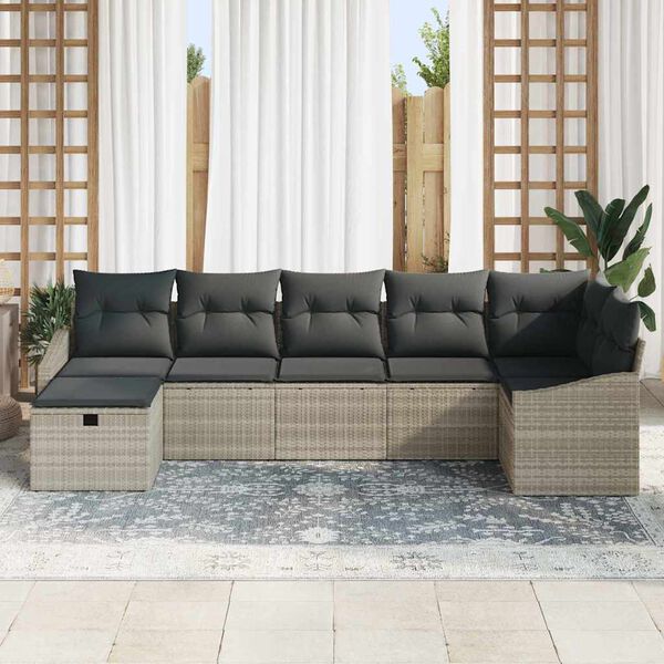 vidaXL Havesofa Sæt med pude 7 pcs Lysegrå 55 x 62 x 69 cm Poly rattan